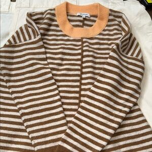 Madewell Brown and Cream Striped Sweater with Orange Accents